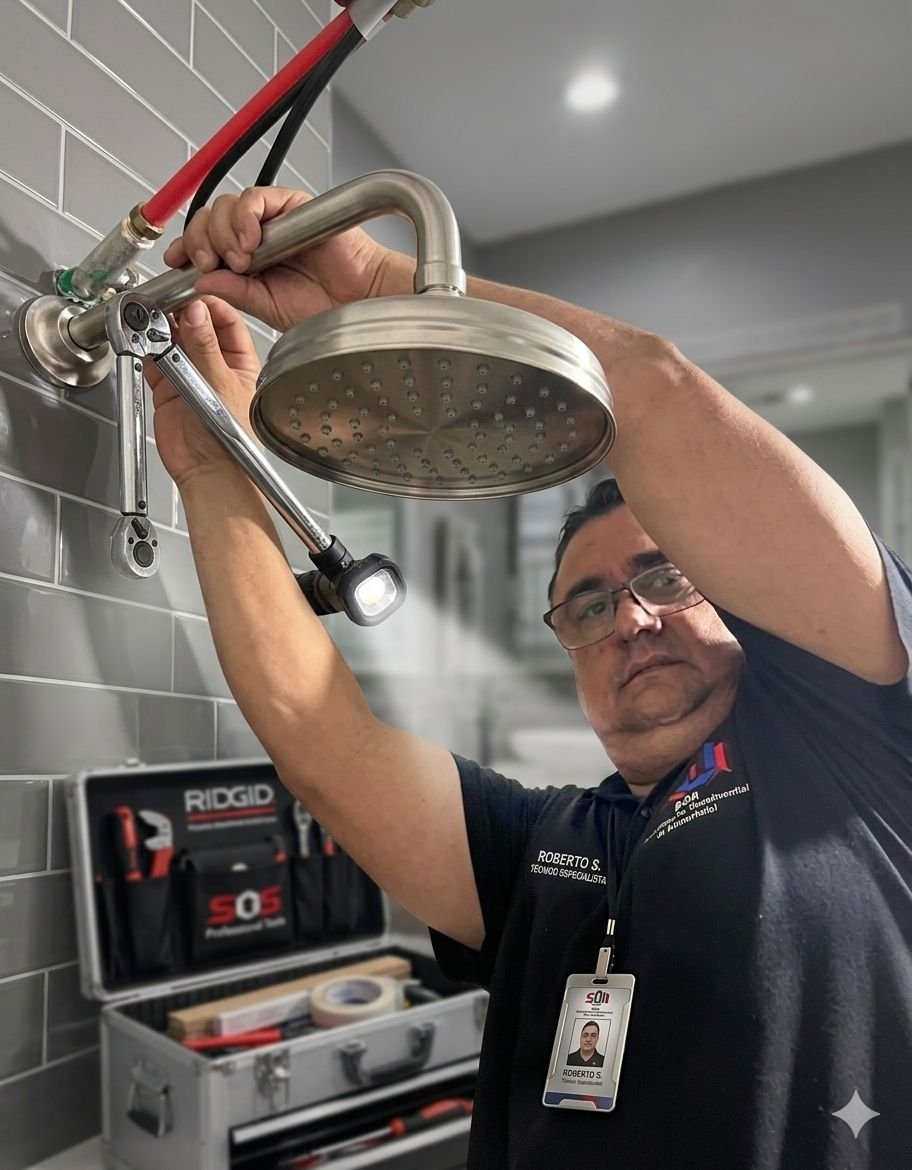 Reparo e instalação de chuveiro elétrico em banheiro